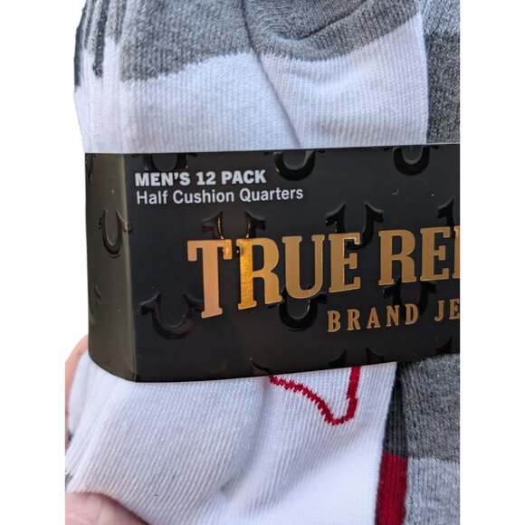 12 pack True Religion Half Cushion Quarter Socks Men's 10-13 shoes size 8-12 NEW - Picture 4 of 11
